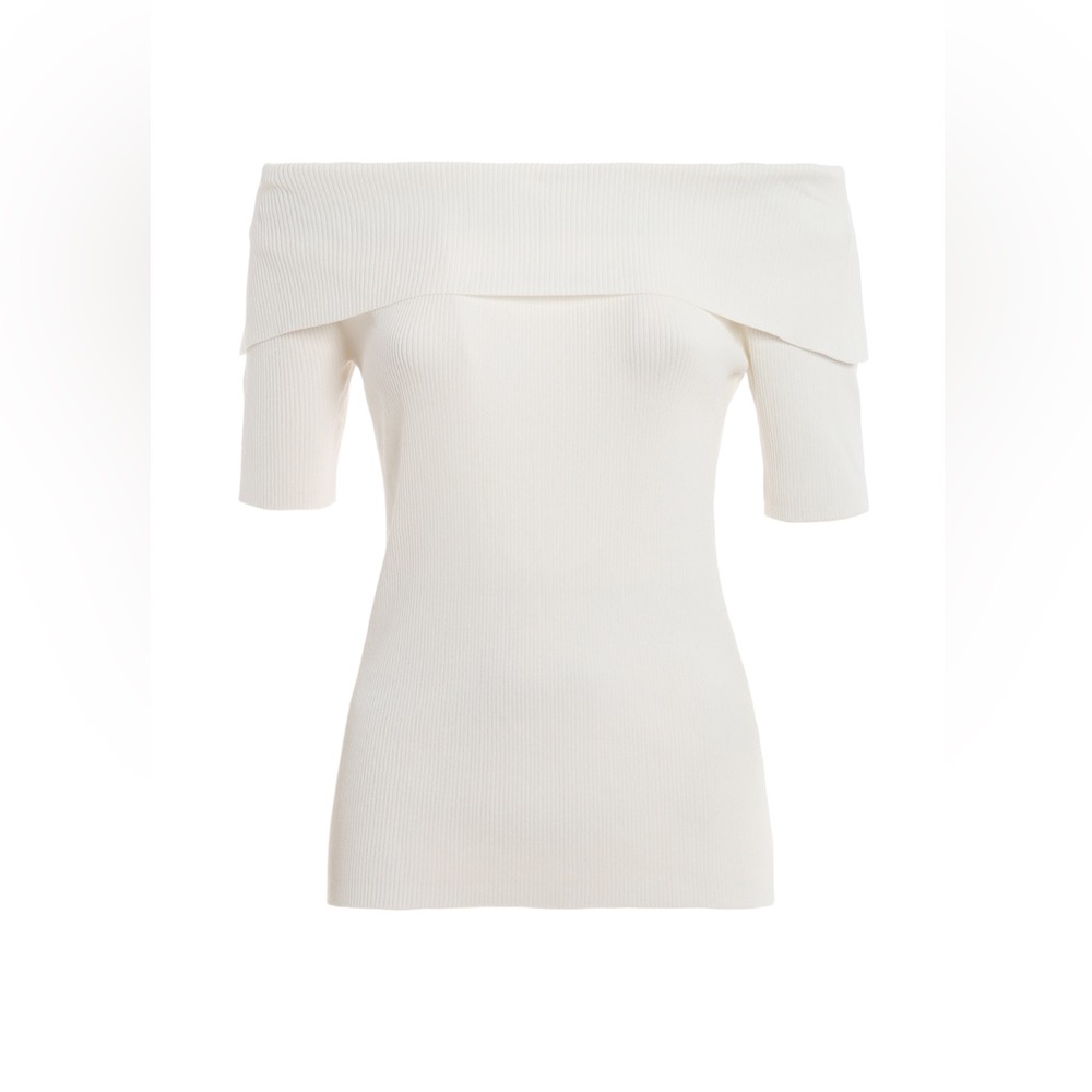 NWT New York & Co White Off The Shoulder Mid Sleeve Rayon Fitted Top Size S